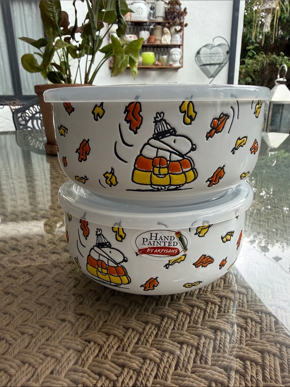 HALLOWEEN SNOOPY / PEANUTS GANG ZRIKE BRANDS CERAMIC STORAGE CONTAINERS (2)